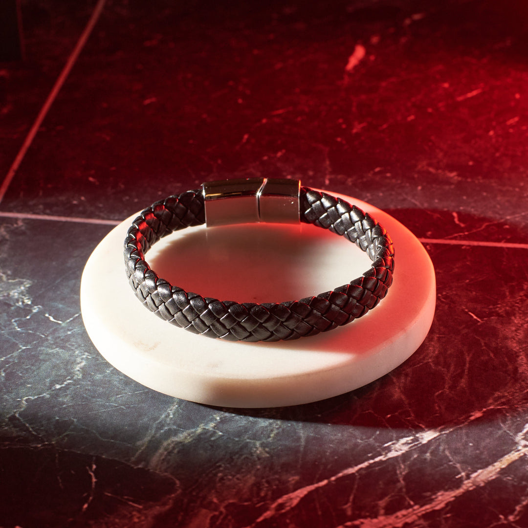 Avrum Black Leather Bracelet
