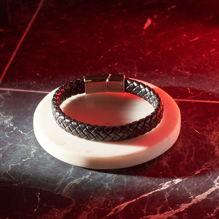 Avrum Black Leather Bracelet