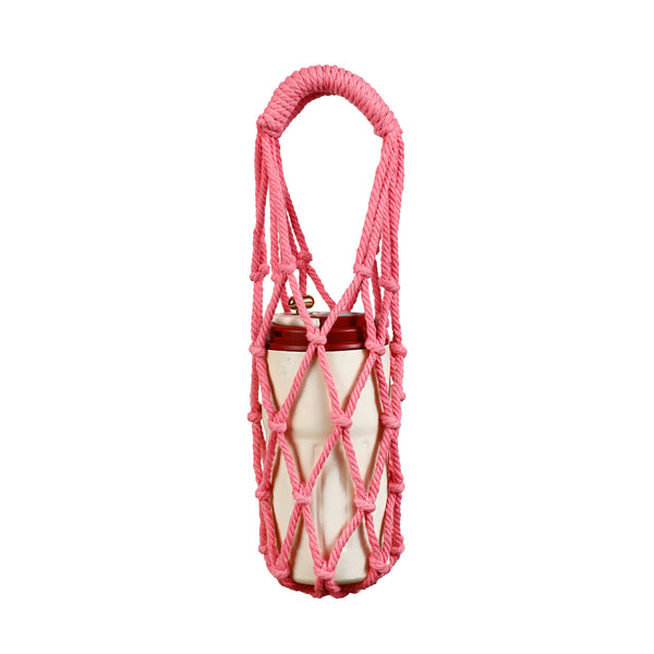 Macramé Bottle Holder Bag - Pink