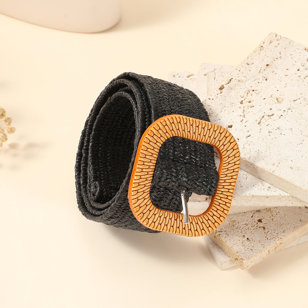 Truffle Drizzle Woven Straw Belt for Women