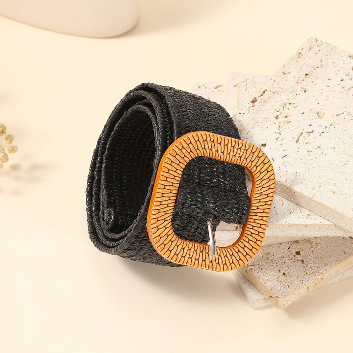 Truffle Drizzle Woven Straw Belt for Women