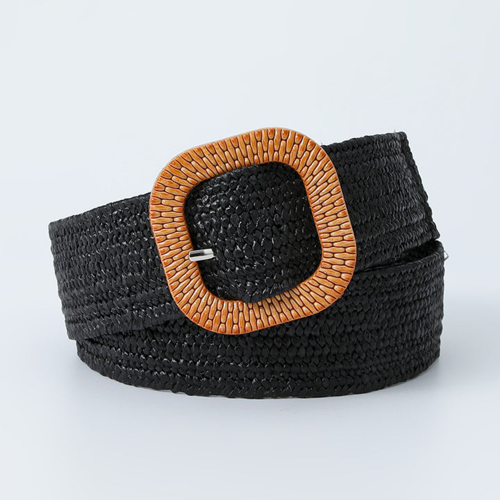 Truffle Drizzle Woven Straw Belt for Women