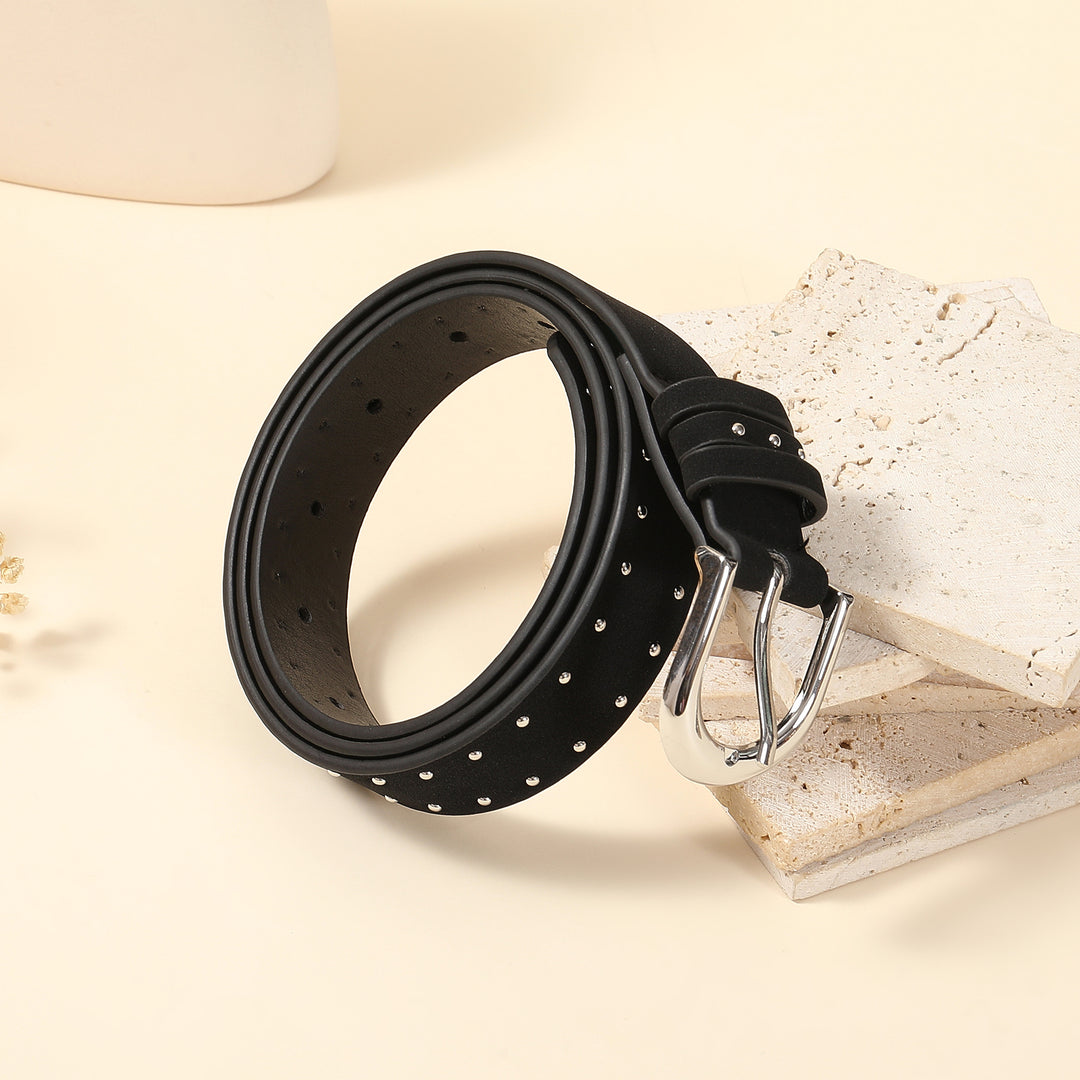 Vintage Silver Studded Vegan Leather Black Belt