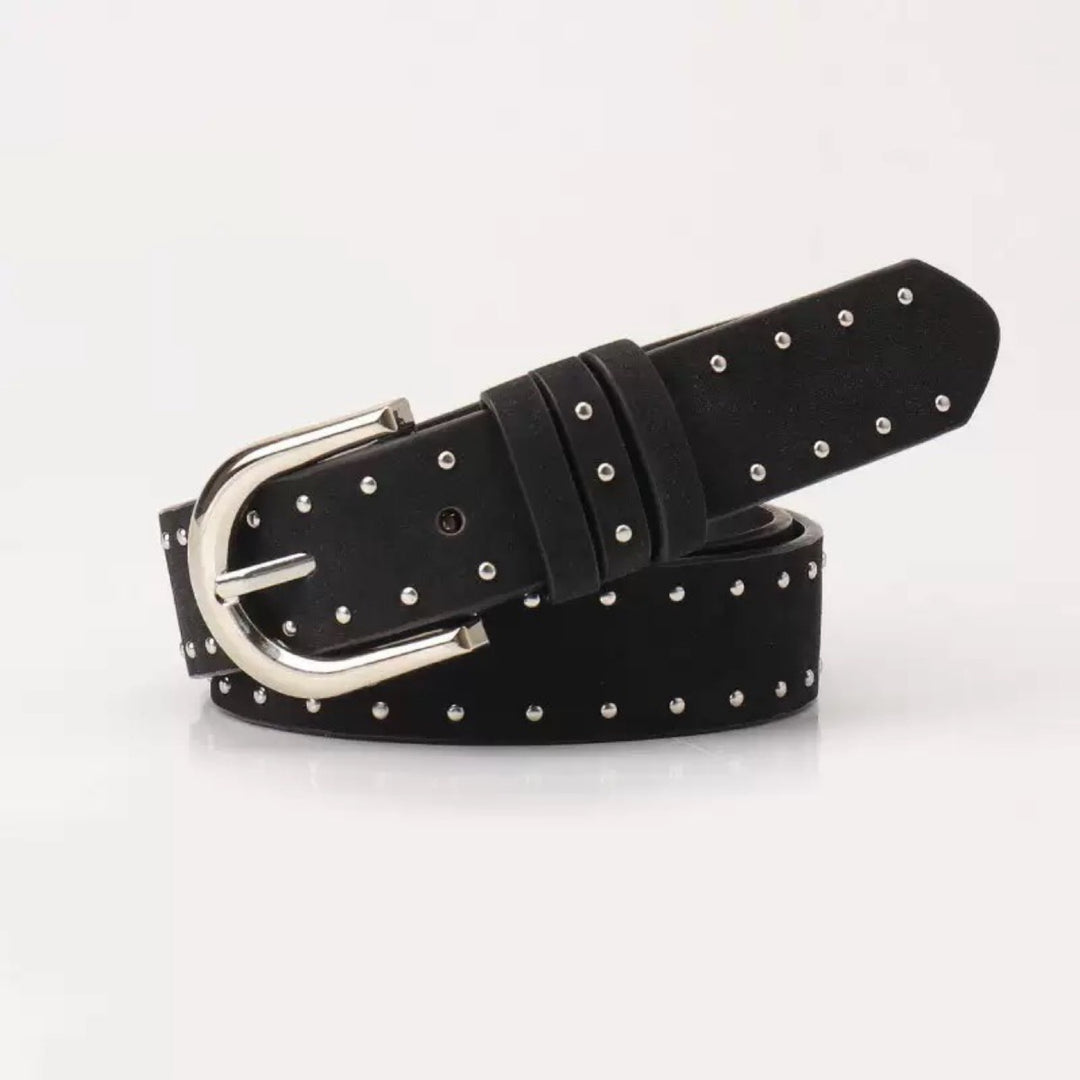 Vintage Silver Studded Vegan Leather Black Belt