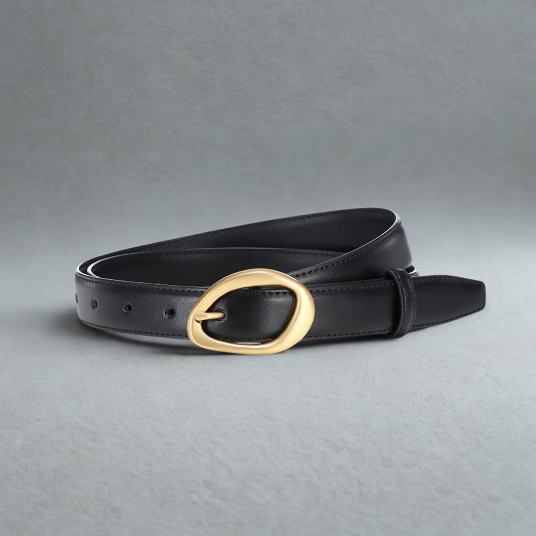 Graphite Leather Gold Buckle Belt