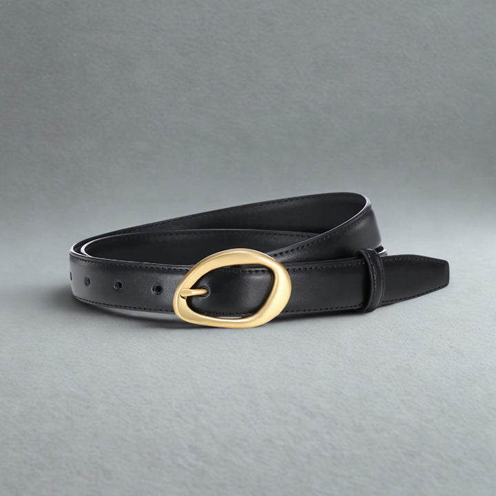 Graphite Leather Gold Buckle Belt