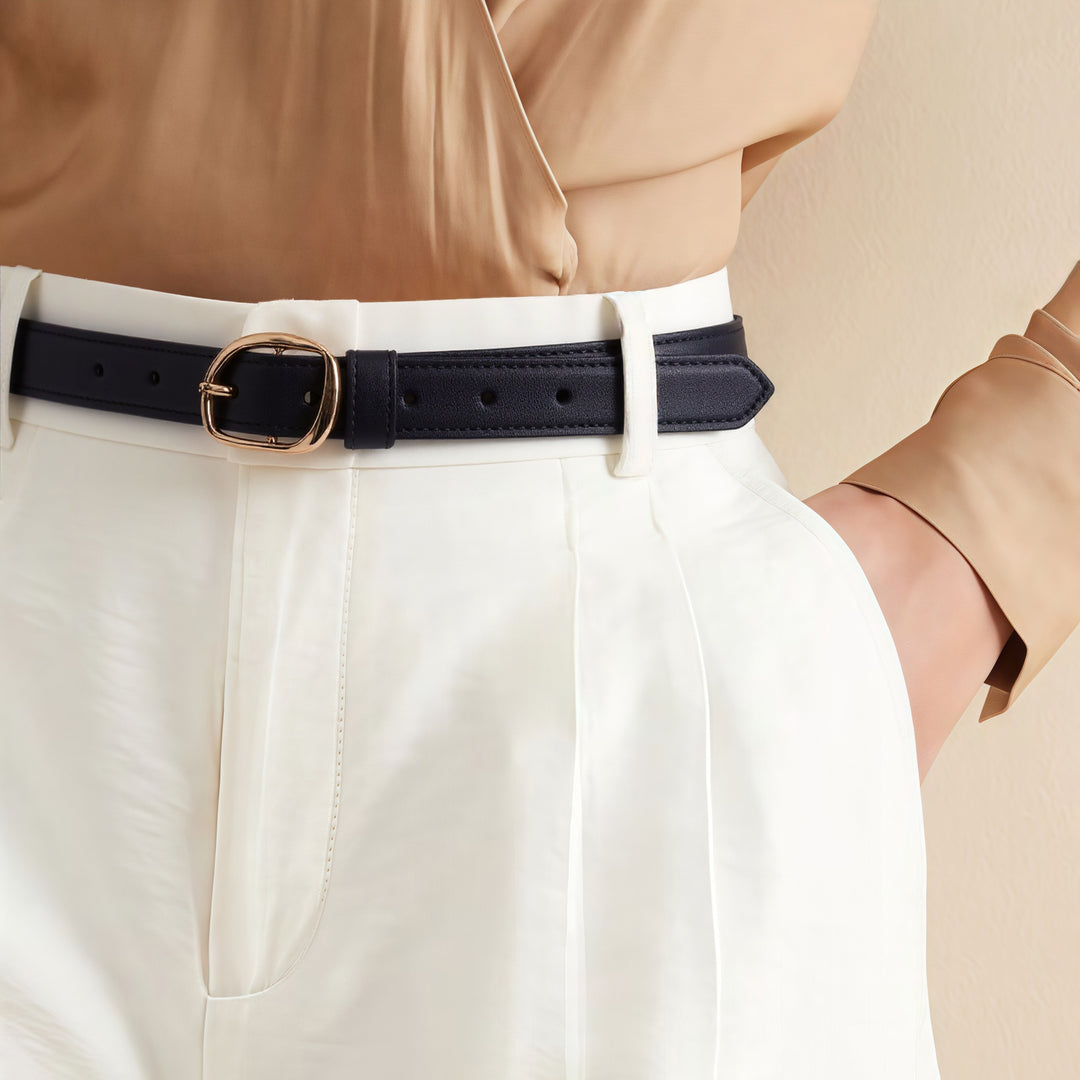 Graphite Leather Gold Buckle Belt