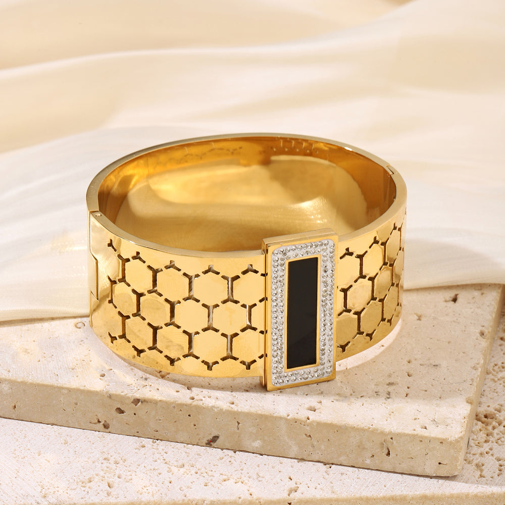 Black Gem Gold Gala Cuff - Thick - Salty Accessories