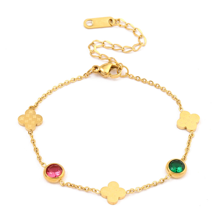 Sprakling Gems and Clover Gold Bracelet - Salty Accessories