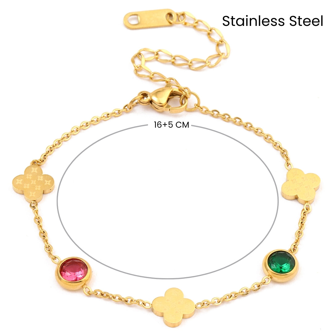 Sprakling Gems and Clover Gold Bracelet - Salty Accessories