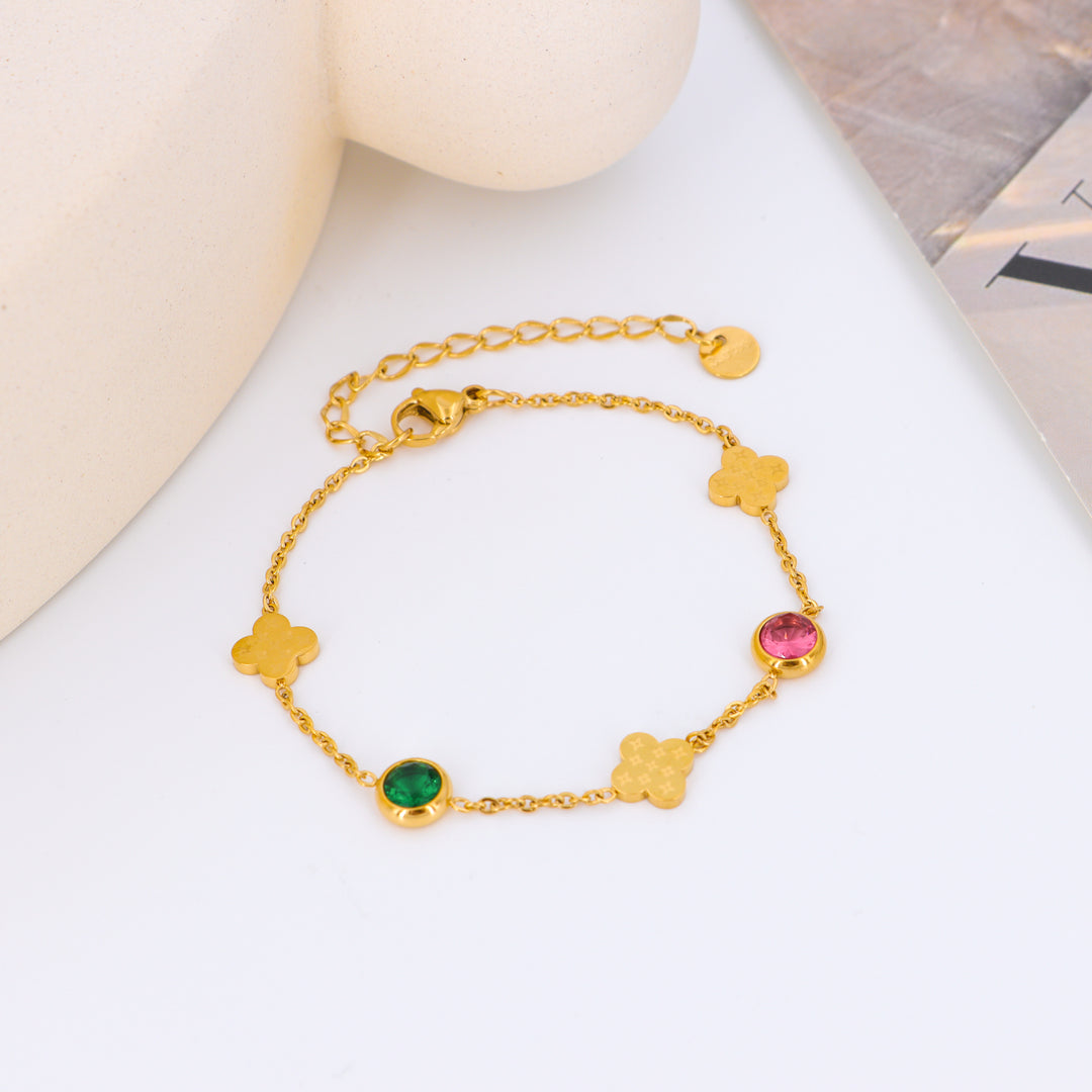 Sprakling Gems and Clover Gold Bracelet - Salty Accessories
