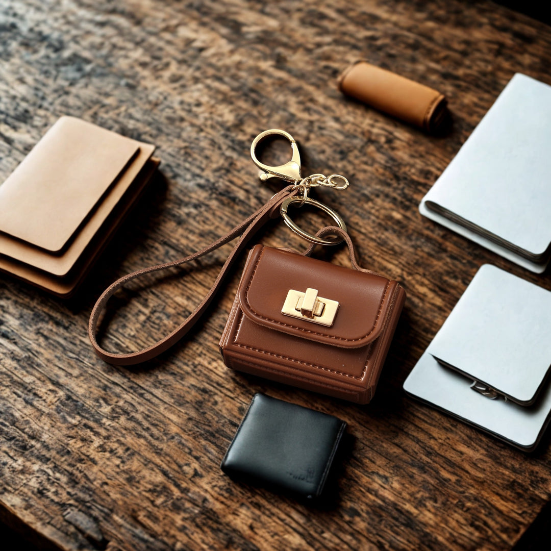 The Office Mini Leather Bag Charm - Brown