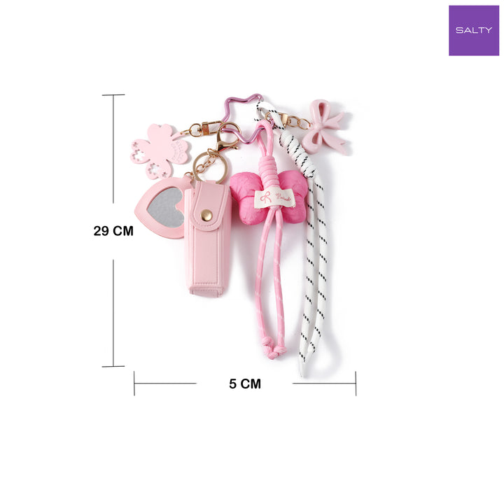 Gingham Bow Lipstick Case Bag Charm - Pink