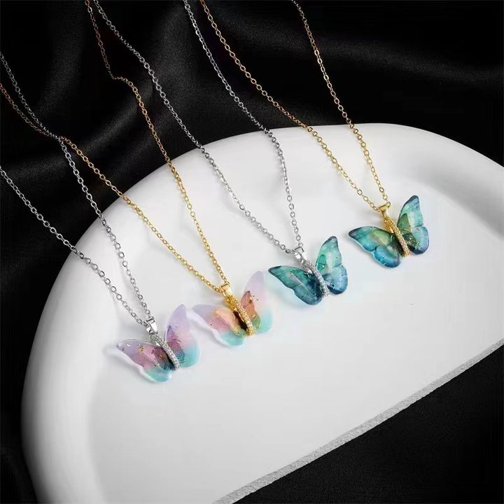 Vibrant Blue Silver Winged Beauty Necklace Salty