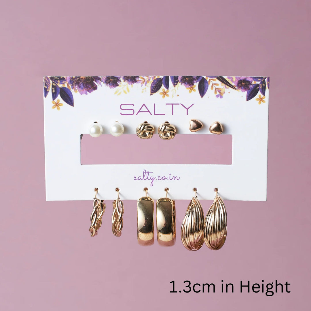 Set of 6 All occasion Golden Hoops