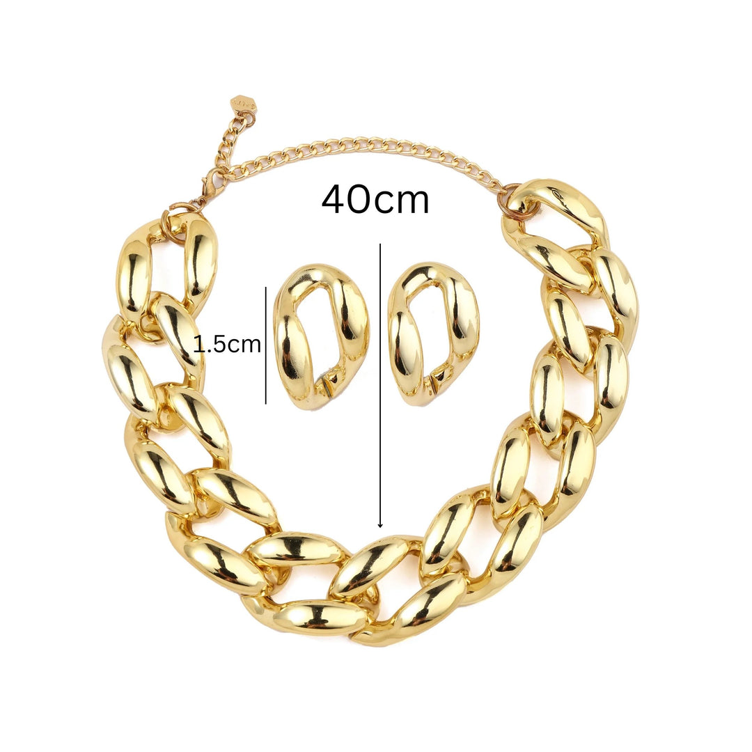 Chunky Chic Golden Necklace and Earrings
