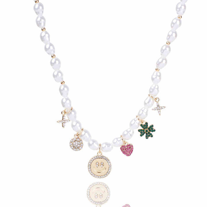 Sleek Pearl Tassel charm Statement Necklace