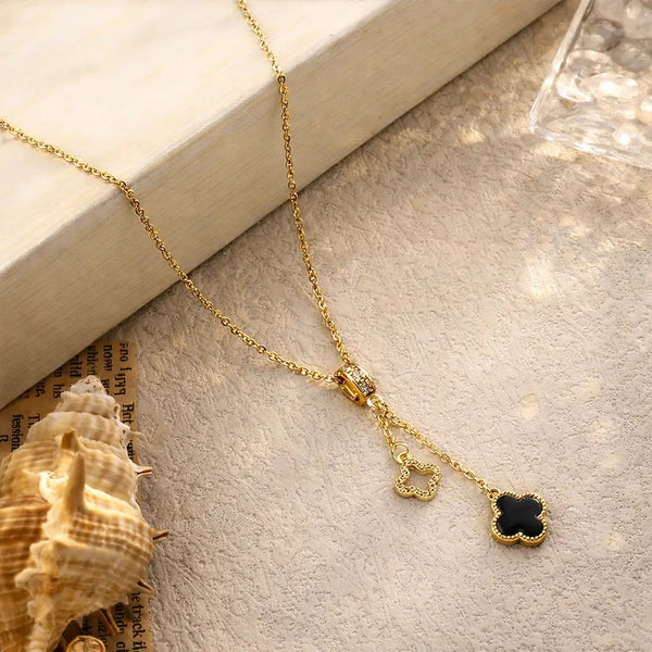 Evergreen Clover Hanging Gold & Black Necklace