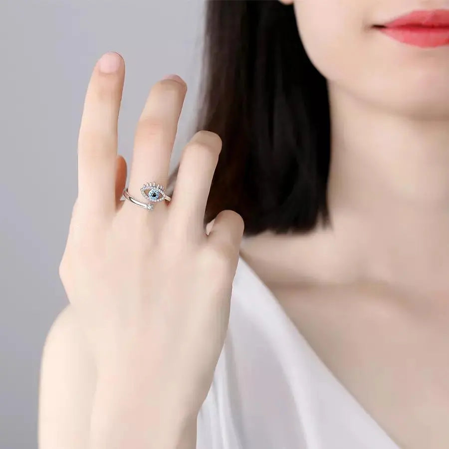 Cute Evil Eye Adjustable Ring - Silver | Salty