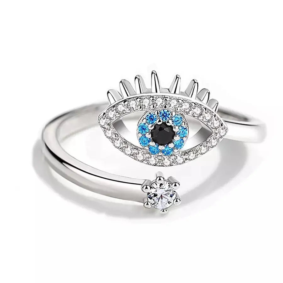 Cute Evil Eye Adjustable Ring - Silver | Salty