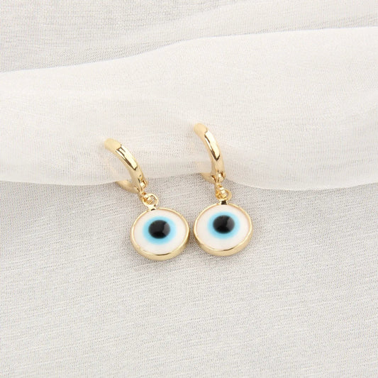 Evil Eyes Gold Brim Wind Drop Earrings - Light Blue