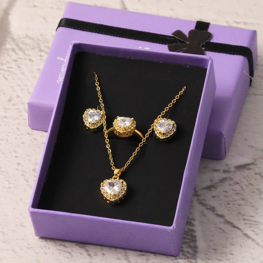 Heart White Stone complete Jewellery Set