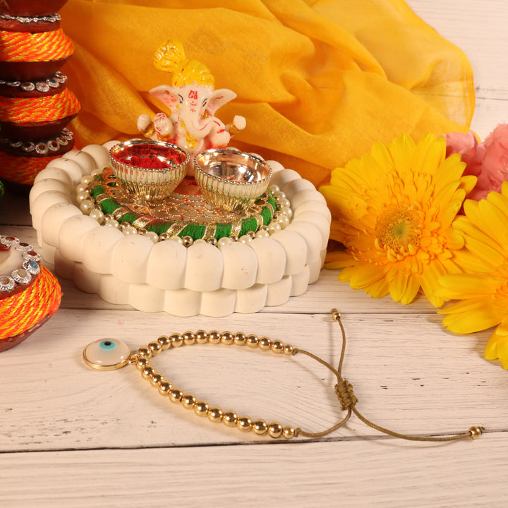 Golden Retro Evil Eye Rakhi - Salty Accessories