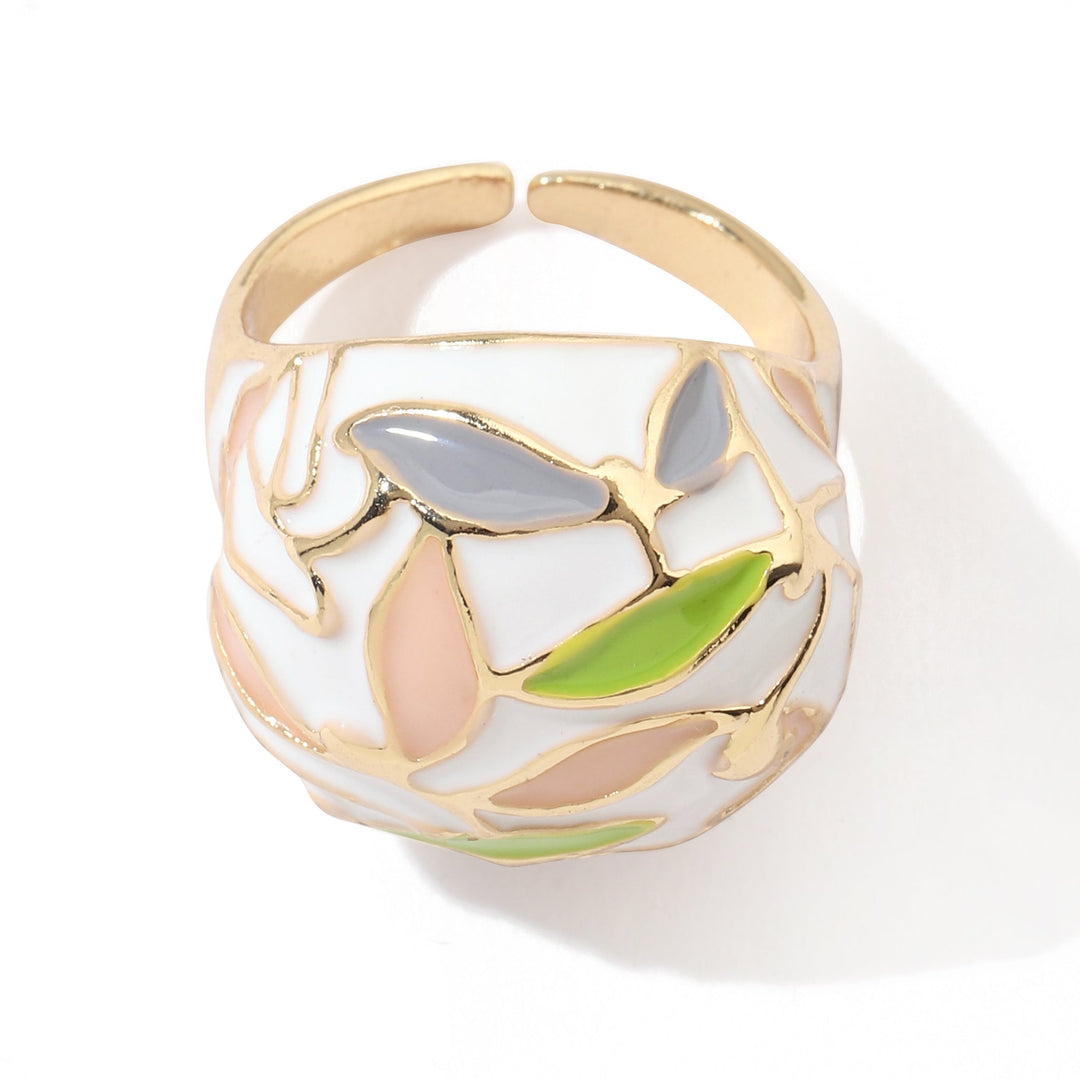 Leafy Enamel Gold Ring