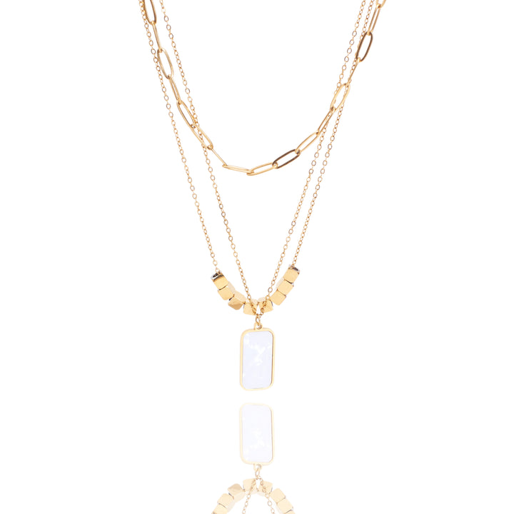 White Marble Gold Necklace