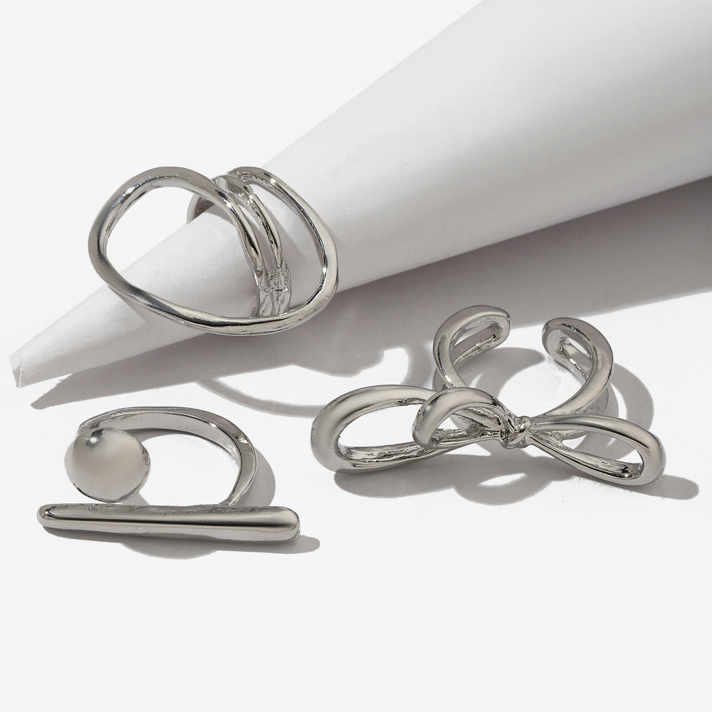 Set of 3 Funked-Up Silver Stack Ring - Salty Accessories