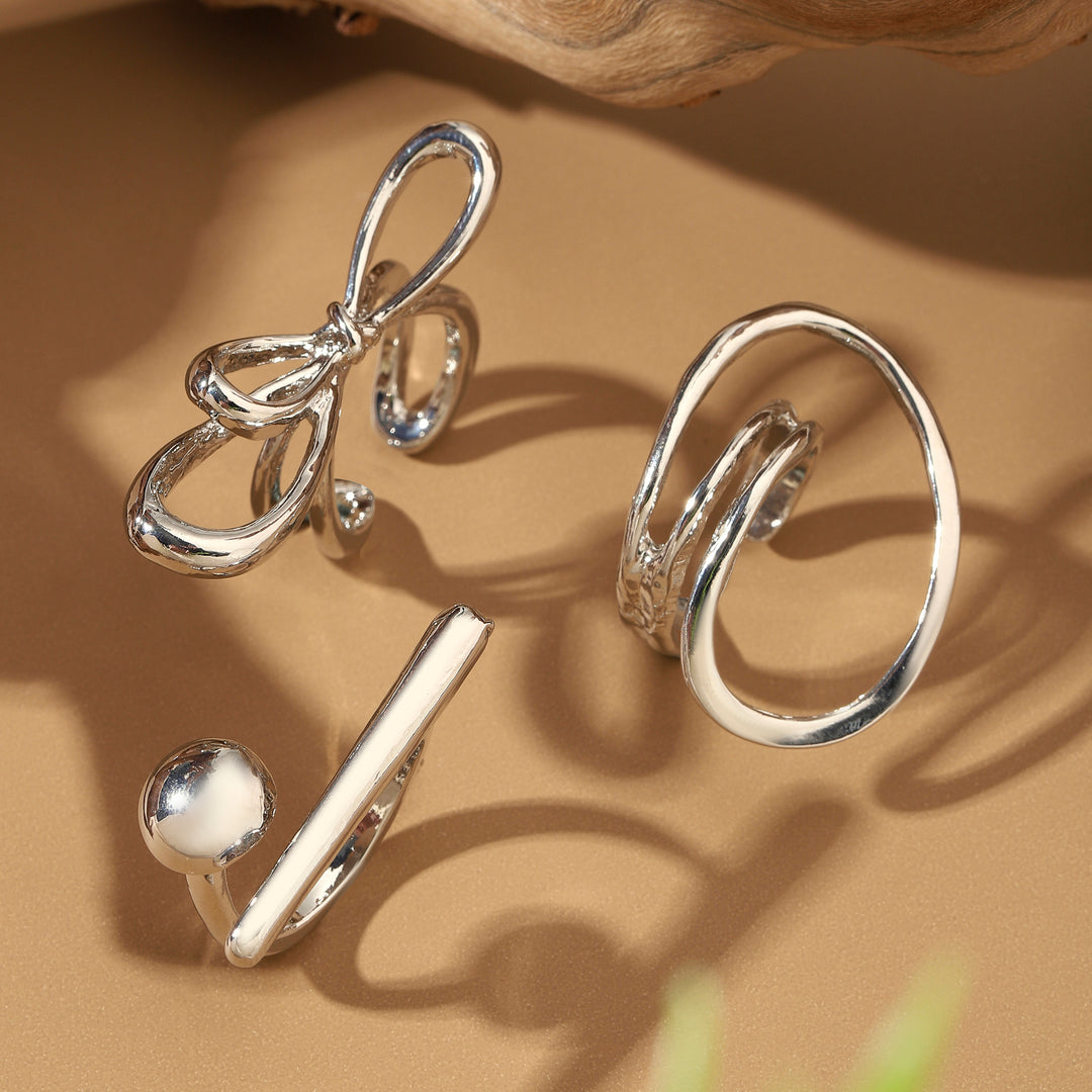 Set of 3 Funked-Up Silver Stack Ring - Salty Accessories