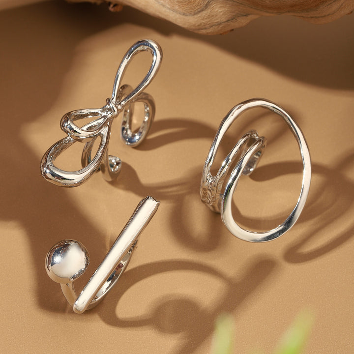 Set of 3 Funked-Up Silver Stack Ring - Salty Accessories