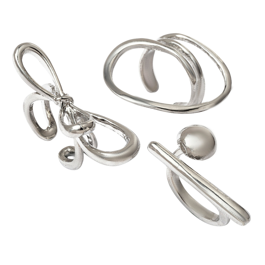Set of 3 Funked-Up Silver Stack Ring - Salty Accessories