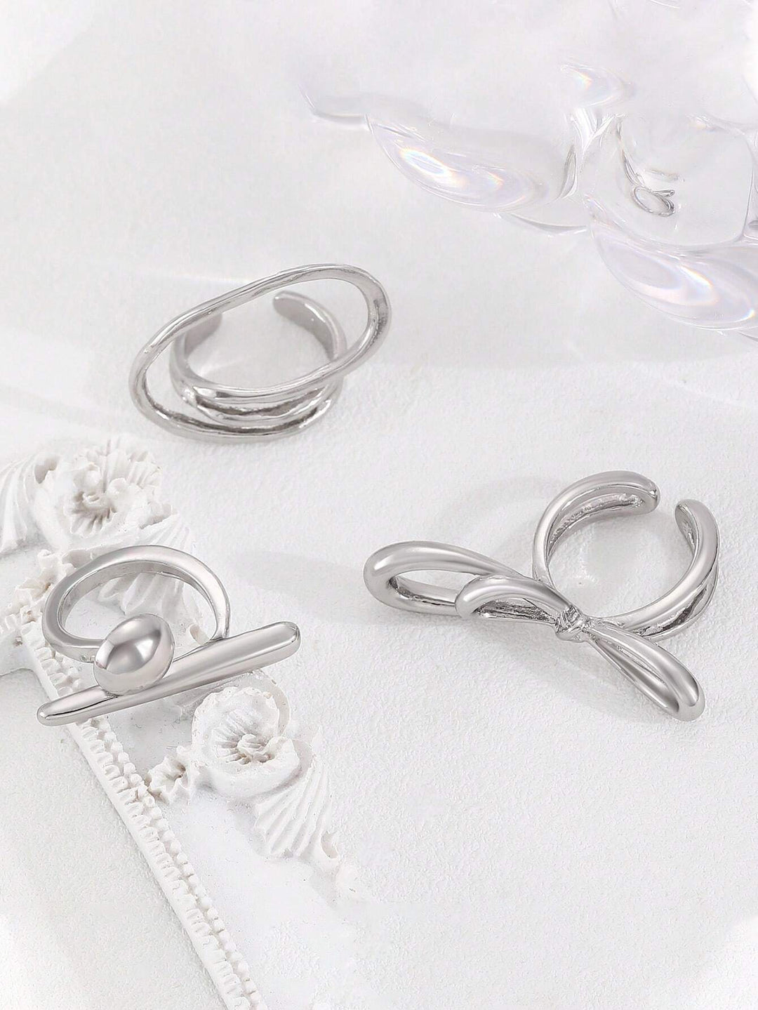 Set of 3 Funked-Up Silver Stack Ring - Salty Accessories