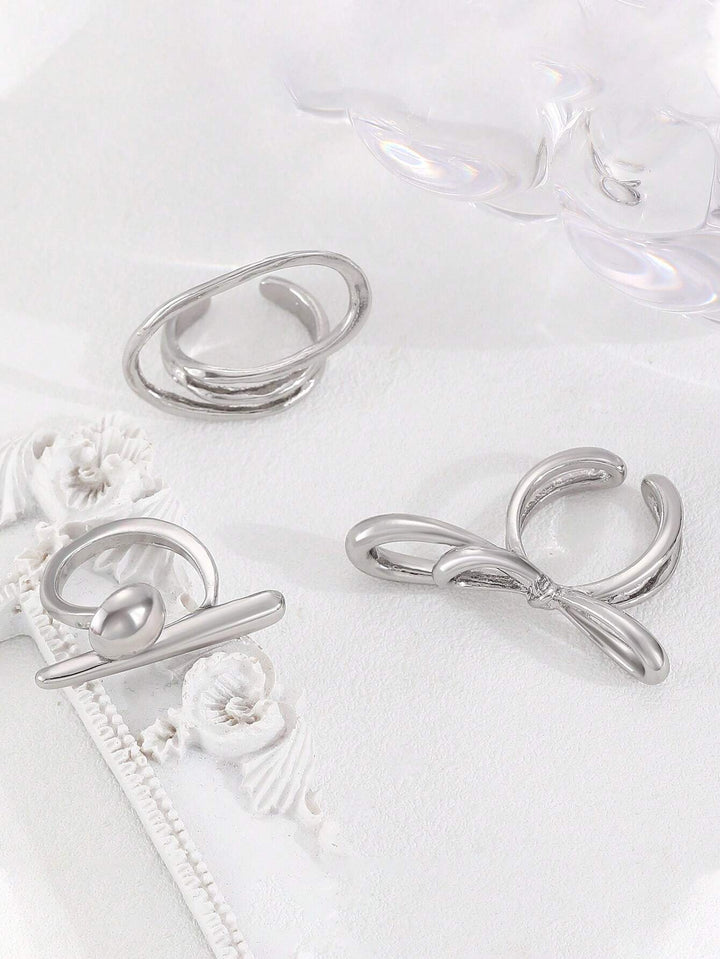 Set of 3 Funked-Up Silver Stack Ring - Salty Accessories