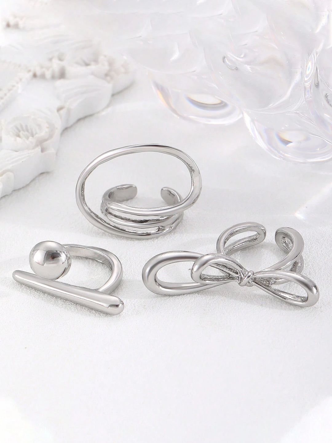 Set of 3 Funked-Up Silver Stack Ring - Salty Accessories