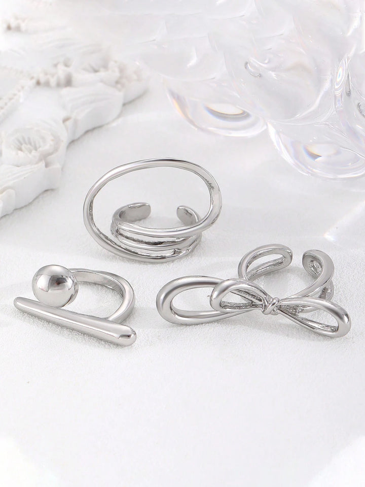 Set of 3 Funked-Up Silver Stack Ring - Salty Accessories