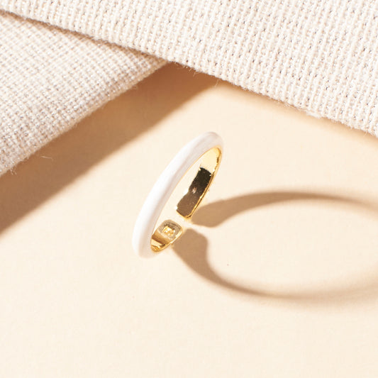 Maribel White Enamel Crystal Gold Ring