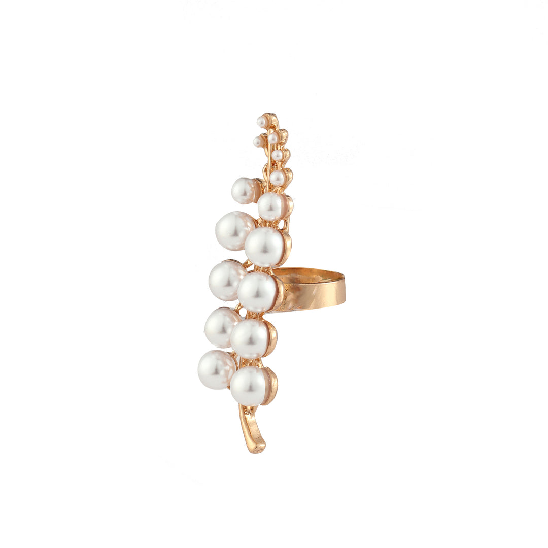 Embellished Pearls Leaf Ring