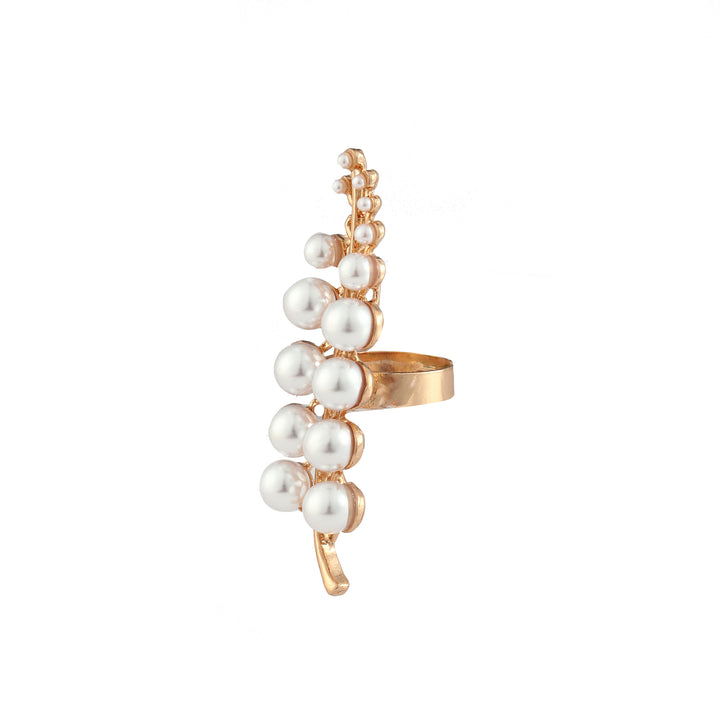 Embellished Pearls Leaf Ring