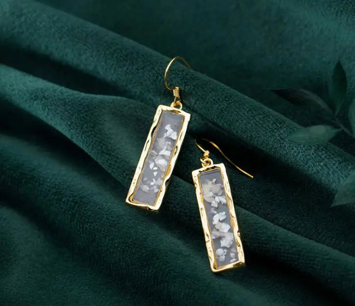 Resin Long Bar Acrylic Dainty Gold Bling Drop Earrings | Salty