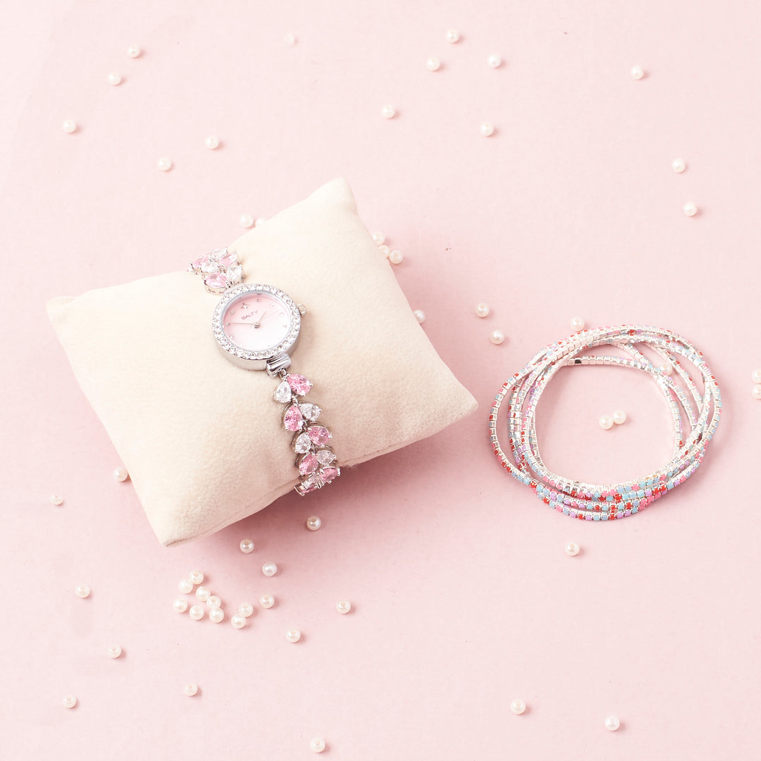 Stack in Style Crystal Watch and Set of 5 Bracelet Combo