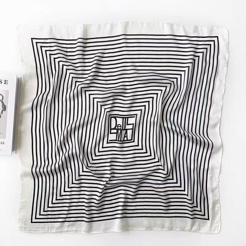 Noir & Blanc Striped Silk Scarf