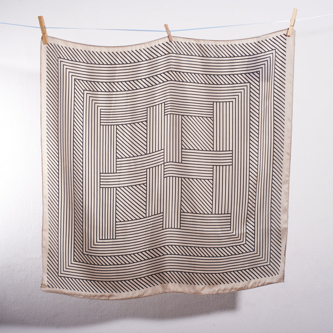 Cream Striped Geometric Neck scarf