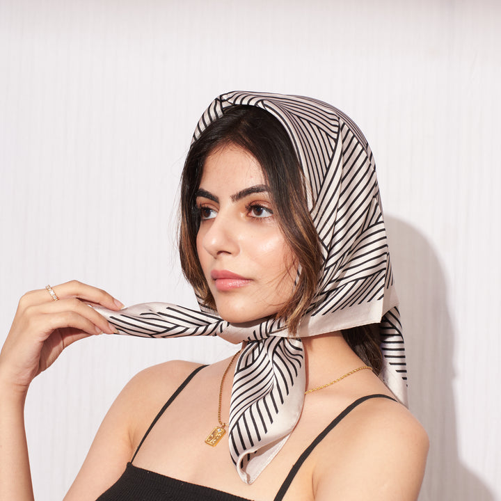 Cream Striped Geometric Neck scarf