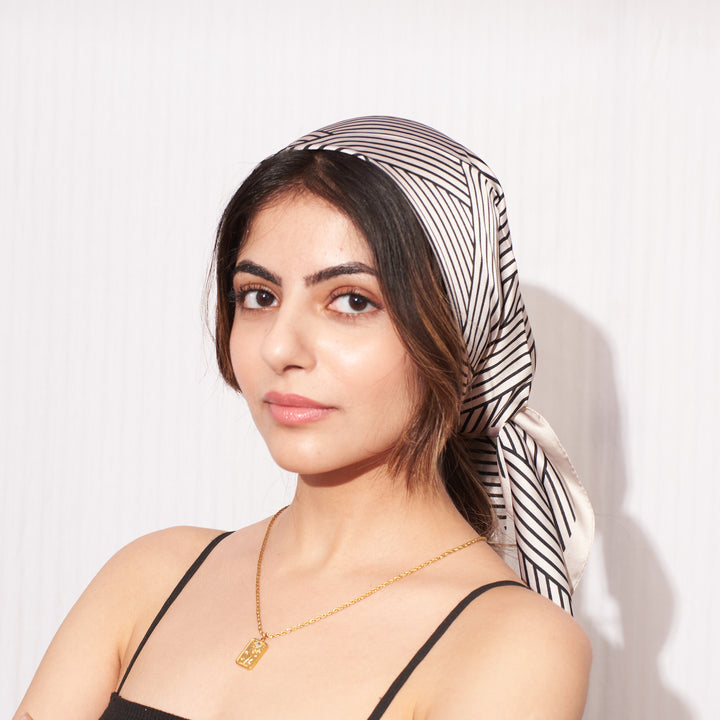 Cream Striped Geometric Neck scarf