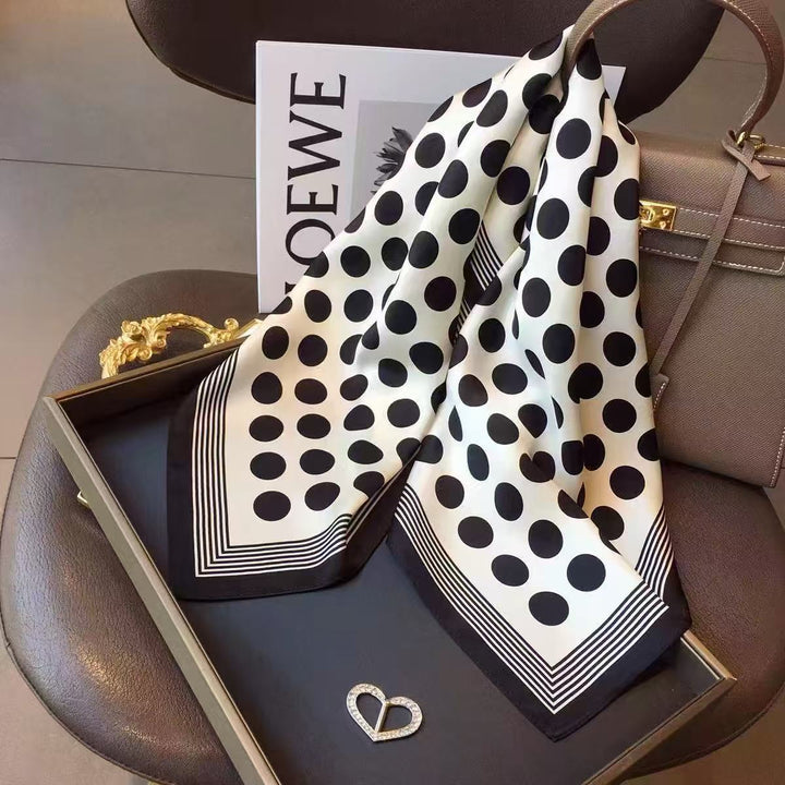 Classic Retro Black Polka Silk Scarf