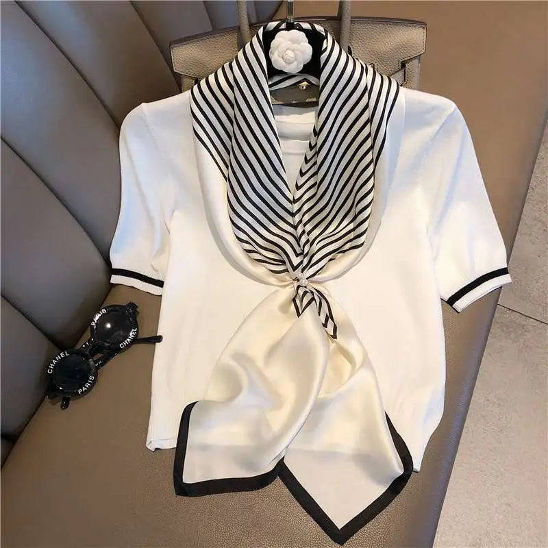 White Black Striped Luxury Silk Stole