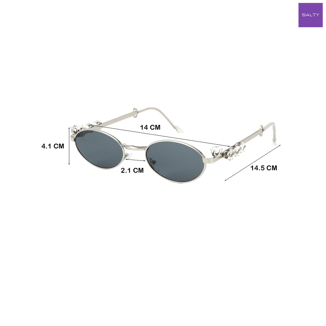 Glamour Oval Crystal Sunglasses - Silver