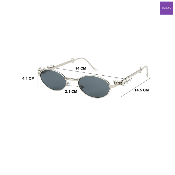 Glamour Oval Crystal Sunglasses - Silver